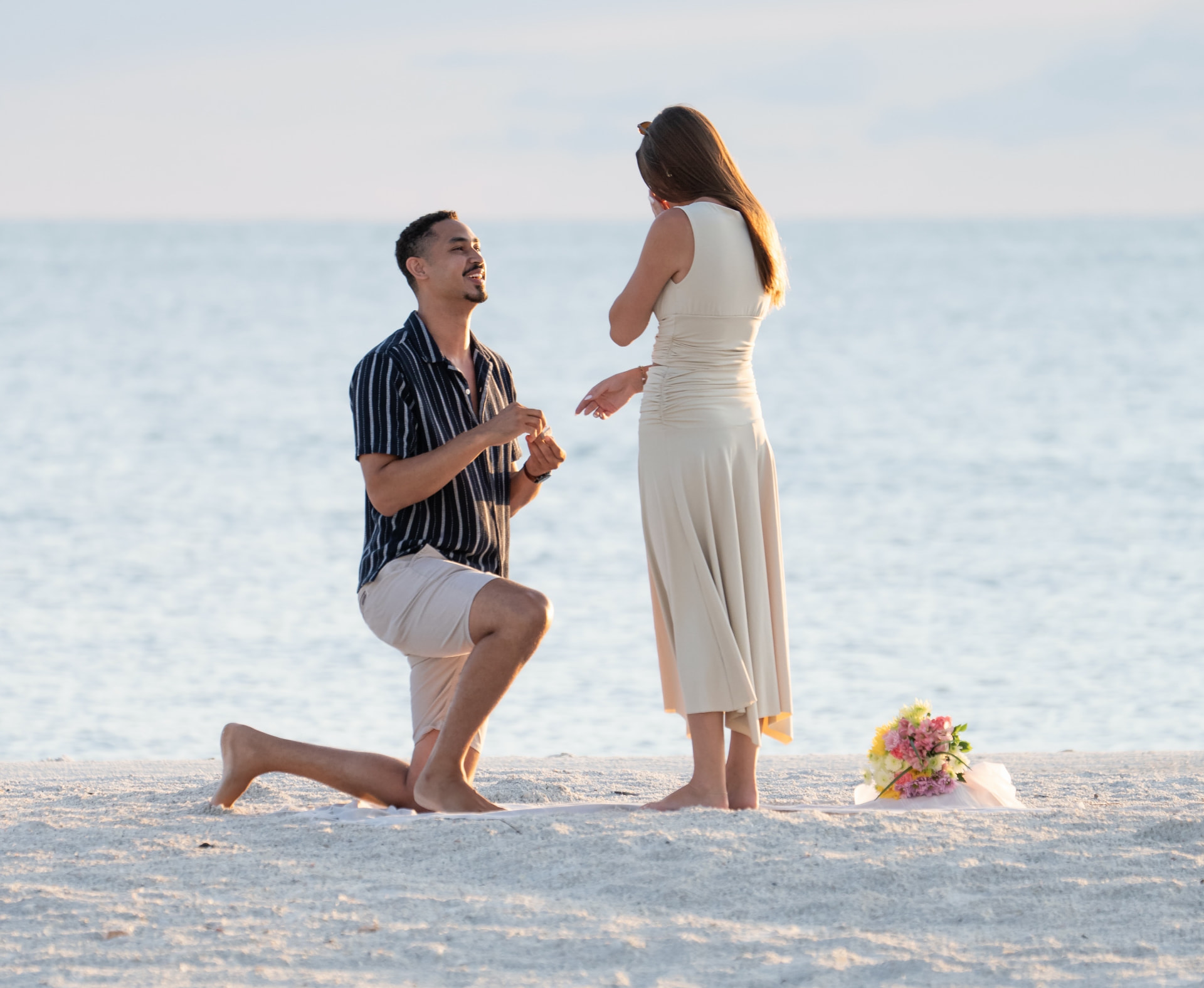 Surprise beach proposal at sunset on Marco Island